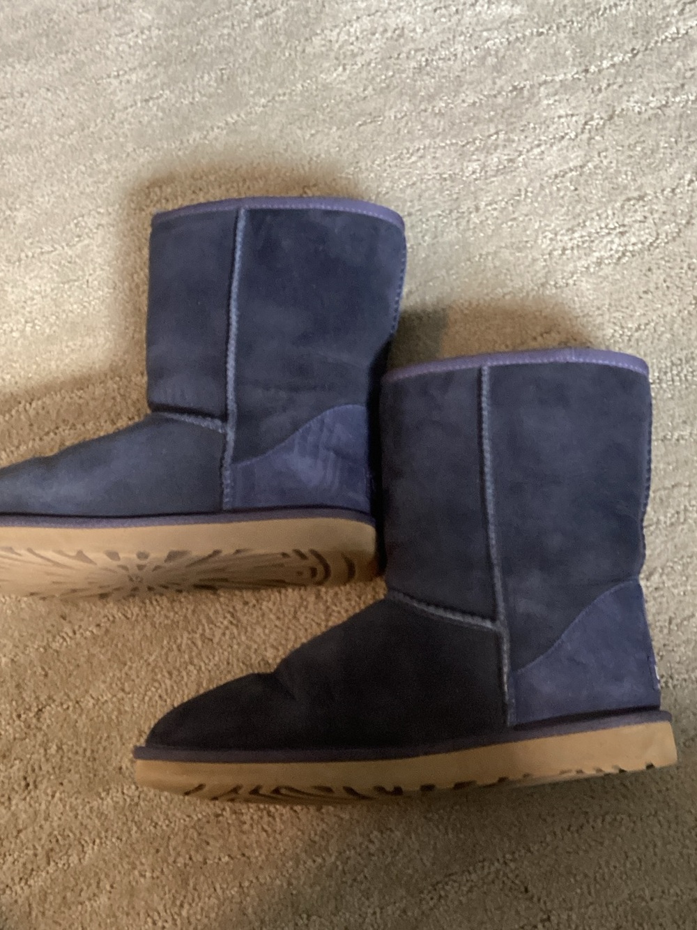 UGG Navy Suede Shearling Mid-Calf Boots